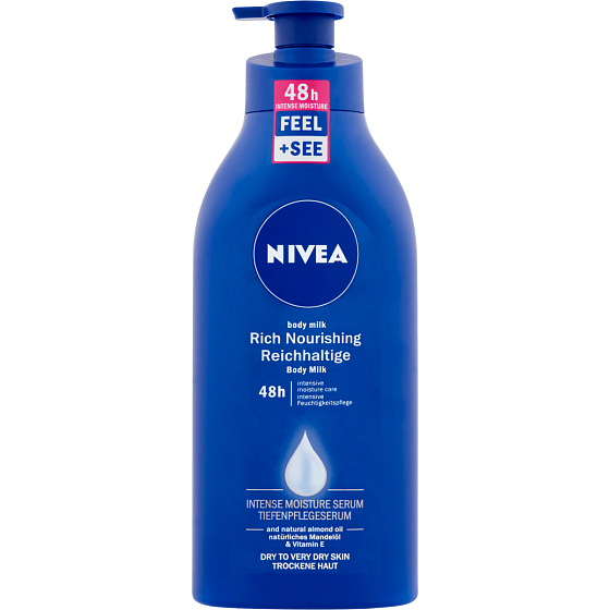 Nivea Body Milk Rich výživné telové mlieko pre veľmi suchú pokožku s pumpičkou 625 ml
