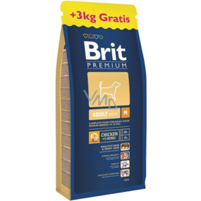 Brit Premium Adult M pre dospelých psov stredných plemien 10-25 kg - 15 + 3 kg Kompletné prémiové krmivo