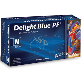 Aurelia Delight Blue PF Rukavice vinylové jednorazové bez púdru veľkosť M box 100 kusov