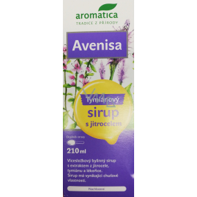 Aromatica Avenisa Tymianový bylinný sirup s skorocelom podporuje normálnu funkciu dýchacieho ústrojenstva, pomáha zefektívniť vykašliavanie, pre deti od 10 rokov 210 ml