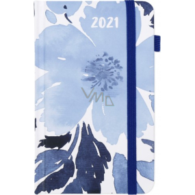 Albi Diár 2021 Vreckový s gumičkou Modré kvety 15 x 9,5 x 1,3 cm