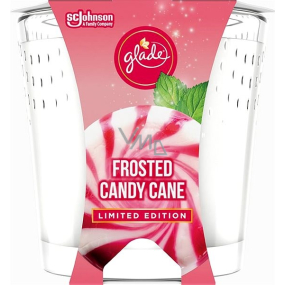 Glade Frosted Candy Cane s vôňou vanilkového krému a peprmintu vonná sviečka v skle, doba horenia až 32 hodín 129 g