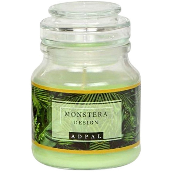 Adpal Monstera Design vonná sviečka sklenená so skleneným viečkom 70 x 100 mm