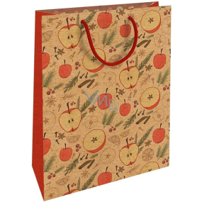 Nekupto Darčekové kraftové vrecko 28 x 37 cm Vianočné jablká