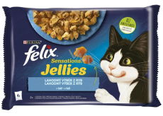 Felix Sensations Jellies Multipack losos a treska v ochutenom želé, kompletné krmivo pre dospelé mačky 4 x 85 g