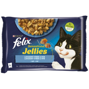 Felix Sensations Jellies Multipack losos a treska v ochutenom želé, kompletné krmivo pre dospelé mačky 4 x 85 g