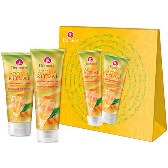 Dermacol Aroma Ritual Mandarinkový sorbet Povznášajúci sprchový gél s mandarínkovým olejom 250 ml + telové mlieko 200 ml, kozmetická sada
