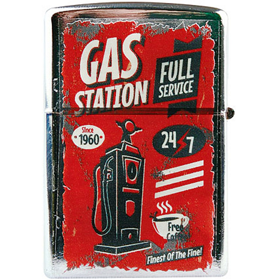 Bohemia Gifts Retro zapaľovač kovový benzínový s potlačou Gas Station 5,5 x 3,5 x 1,2 cm