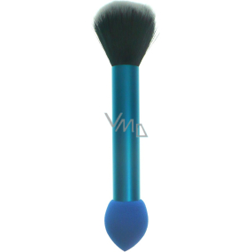 Jiajun Kozmetický štetec so syntetickými štetinami a penovou hubkou obojstranný modrý 16 cm