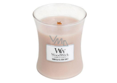 Woodwick Vanilla & Sea Salt - Vanilka a morská soľ vonná sviečka s dreveným knôtom a viečkom sklo stredná 275 g
