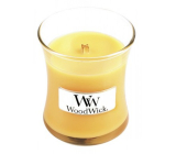 Woodwick Seaside Mimosa - Mimóza na pobreží vonná sviečka s dreveným knôtom a viečkom sklo malá 85 g