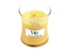 Woodwick Seaside Mimosa - Mimóza na pobreží vonná sviečka s dreveným knôtom a viečkom sklo malá 85 g