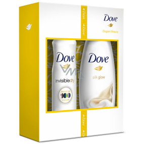 Dove Silk Glow vyživujúce sprchový gél 250 ml + Invisible Dry antiperspirant sprej 150 ml, kozmetická sada