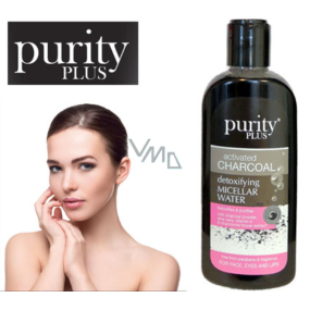 Purity Plus Charcoal Aktívne uhlie, Aloe Vera, vitamín E a extrakt kvetov rumančeka detoxikačné a čistiace micelárna voda na tvár, oči a pery 200 ml