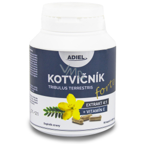Adiel Kotvičník zemný Forte s vitamínom E pôsobí na hladiny pohlavných hormónov, podporuje tvorbu spermií doplnok stravy 90 kapsúl