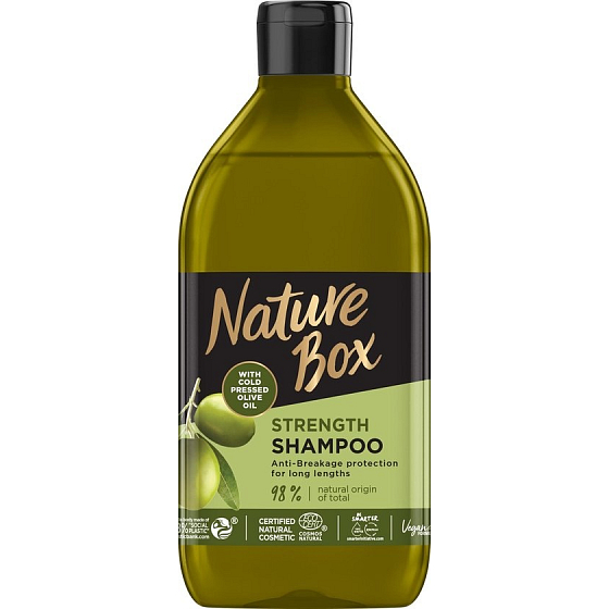 Nature Box Olive Oil ochranný šampón proti lámavosti vlasov so 100% za studena lisovaným olivovým olejom, vhodné pre vegánov 385 ml