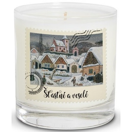 Nekupto Vianočná sviečka Josef Lada Zimná krajina 7 x 7,5 cm