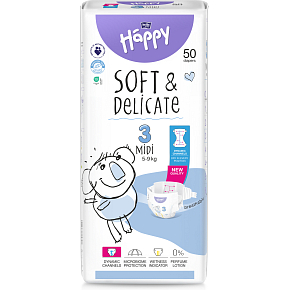 Bella Happy Midi 3 detské pleny jednorazové 5-9 kg, 50 ks