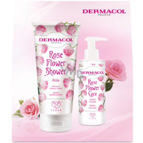 Dermacol Rose Flower - Ružový opojný sprchový krém 200 ml + hydratačný krém na ruky 150 ml, kozmetická sada pre ženy