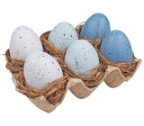 Plastové vajíčka v hniezde na tanieri 6 cm, 6 kusov