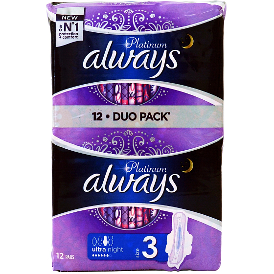 Always Platinum Ultra Night hygienické vložky s krídelkami 2 x 6 kusov