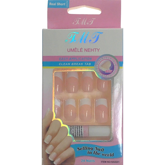 Nail Art umelé nechty s lepidlom francúzska manikúra svetlo ružová 24 kusov 935