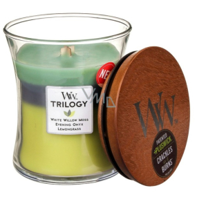 Woodwick Trilogy Woodland Shade - Lesné tieň vonná sviečka s dreveným knôtom a viečkom sklo stredná 275 g