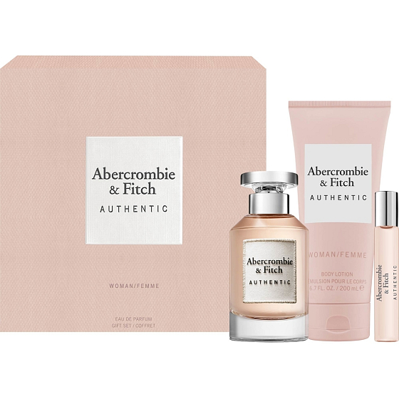 Abercrombie & Fitch Authentic Woman toaletná voda 100 ml + telové mlieko 200 ml + toaletná voda 15 ml, darčeková sada
