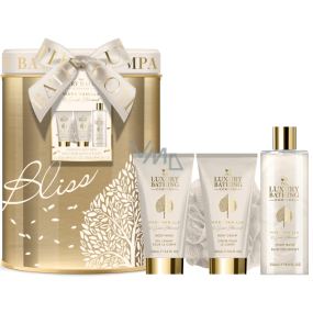 Grace Cole Warm Vanilla & Sweet Almond umývací gél 150 ml + telový krém 150 ml + pena do kúpeľa 250 ml + špongia na umývanie + plechová dóza, kozmetická sada pre ženy