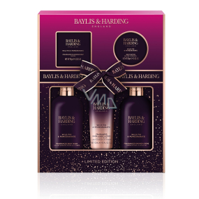 Baylis & Harding Figa a granátové jablko prací gél 300 ml + sprchový krém 300 ml + mlieko na ruky a telo 130 ml + toaletné mydlo 150 g + telové maslo 100 ml, kozmetická sada pre ženy