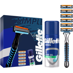 Gillette Soothing Sensitive gél na holenie s aloe vera 75 ml + Sensor3 pánsky holiaci strojček 1 ks + náhradné hlavice 6 ks, kozmetická sada pre mužov