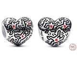 Šarm Sterling Silver 925 Keith Haring Heart Art Lines and People Bead Bracelet Symbol