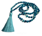 108 Mala Achát modrý náhrdelník, meditační šperk, přírodní kámen vázaný, elastický, korálek 8 mm