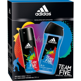 Adidas Team Five dezodorant sprej pre mužov 150 ml + sprchový gél 250 ml, kozmetická sada