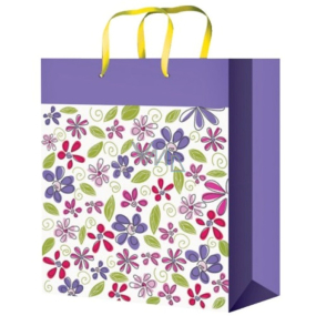 Anjel Darčeková papierová taška 23 x 18 x 10 cm fialová s kvetmi