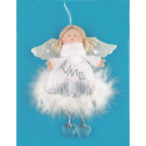 Anjel biely so sukňou s perím na zavesenie 17 cm
