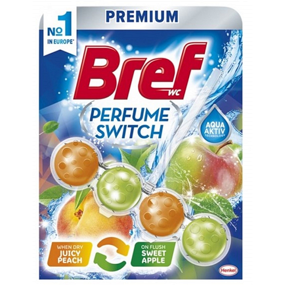 Bref Parfume Switch Peach Apple WC blok s vôňou broskyne a čeveného jablká efekt zmeny vône 50 g