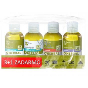 O Herbal Ľan šampón pre suché a poškodené vlasy 75 ml + kondicionér na vlasy 75 ml + Levanduľa sprchový gel 75 ml + Goji telové mlieko 75 ml, kozmetická sada