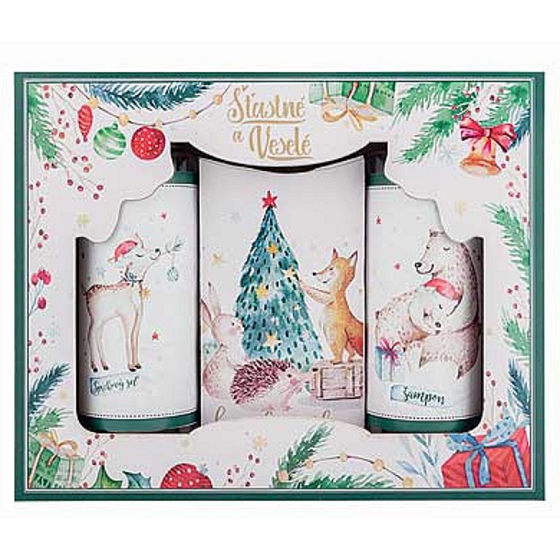 Bohemia Gifts Vianoce Šťastné a Veselé sprchový gél 100 ml + šampón 100 ml + mydlo 110 g, kozmetická sada