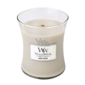 Woodwick Wood Smoke - Dym z cédrového dreva vonná sviečka s dreveným knôtom a viečkom sklo stredná 275 g