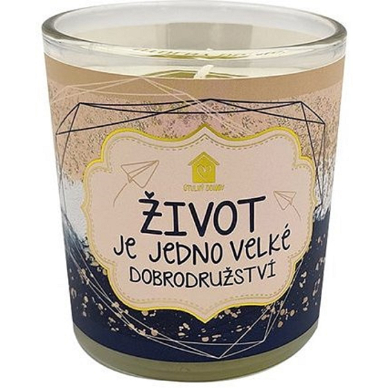 Nekupto Útulný domov Život je jedno veľké dobrodružstvo darčeková vonná sviečka v skle 9 x 9,5 cm
