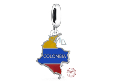 Prívesok striebro 925 Kolumbia vlajka - srdce, cestovný náramok prívesok