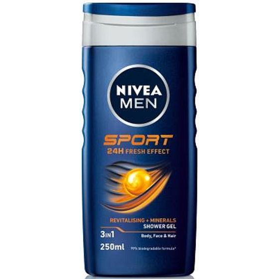 Nivea Men Sport 3v1 sprchový šampón a šampón na vlasy 250 ml