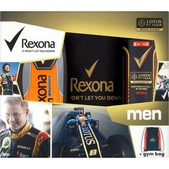 Rexona Men Gym bag dezodorant sprej Lotus F1 150 ml + Adventure sprchový gél 250 ml + Gym bag, kozmetická sada