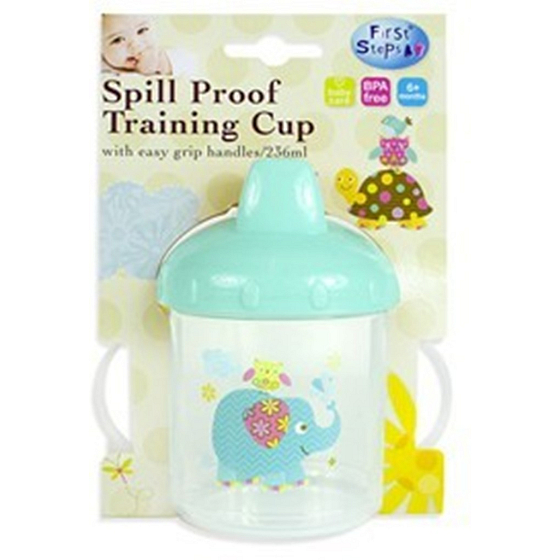 First Steps Patchwork Training Cup 6+ hrnček s dvoma ušami modrý Slon 236 ml