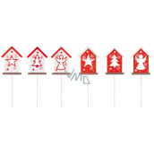 Domček drevený zápich Červenobiely 8,5 cm + špajle, rôzne farby a motívy