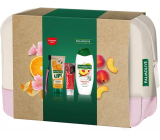 Palmolive UP! Sprchový gél Citrus & Peach 200 ml + sprchový krém Smoothies Refreshing Peach 500 ml + bieliaca zubná pasta Colgate Max White Charcoal 75 ml + zubná kefka + kozmetická taštička, kozmetická sada pre ženy