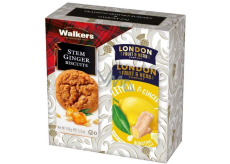 Walkers Lemon & Ginger - zázvorovo-citrónový ovocný čaj 20 ks + Walkers škótske sušienky s kandizovaným zázvorom 150 g, darčeková sada