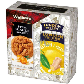 Walkers Lemon & Ginger - zázvorovo-citrónový ovocný čaj 20 ks + Walkers škótske sušienky s kandizovaným zázvorom 150 g, darčeková sada