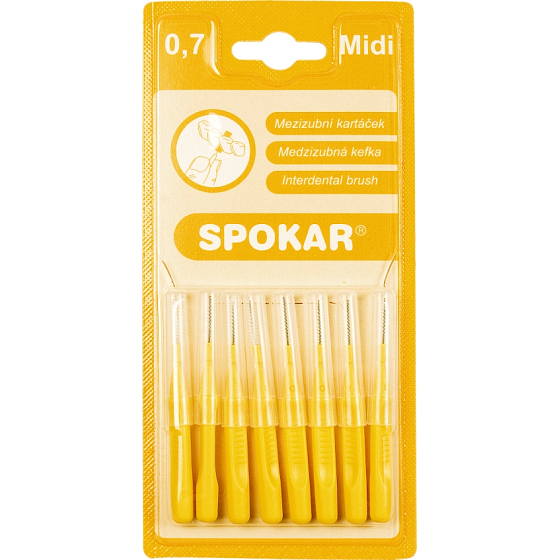 Spokar Midi veľkosť 0,7 mm medzizubné kefky, držadlo, sada 8 kusov
